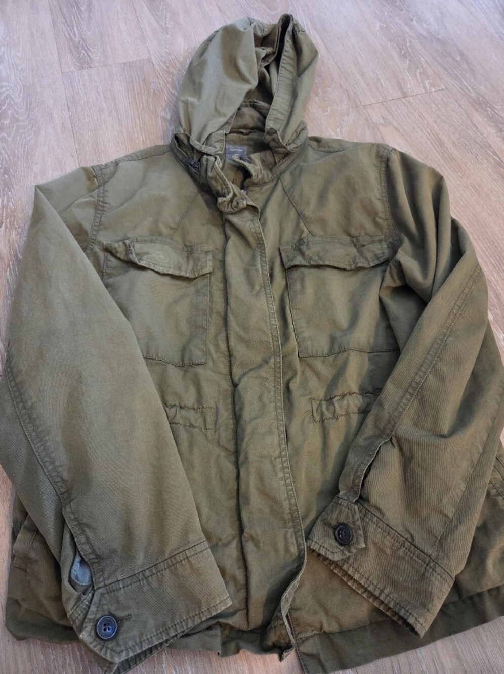 GAP MENS GREEN UTILITY MILITARY JACKET SZ L 97%COTTON FOLD IN HOOD